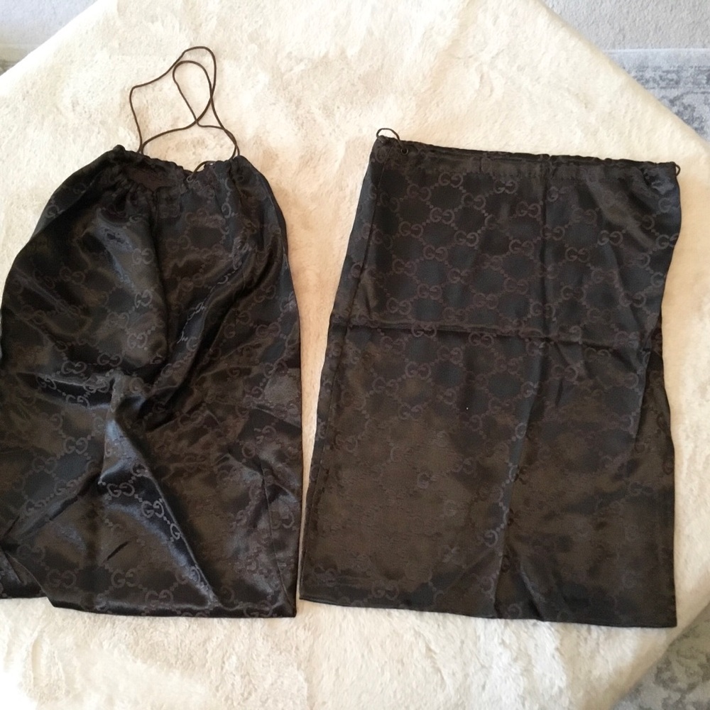 Gucci Pair of Brown Monogrammed Drawstring Shoe Bags